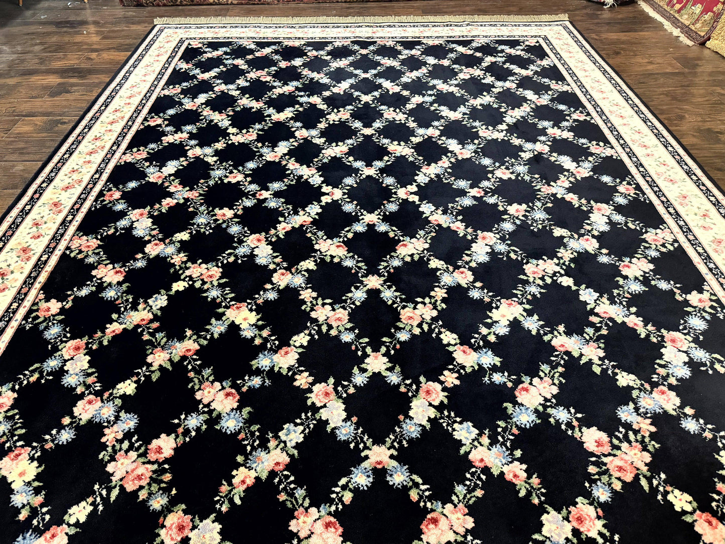Karastan Rug 8.8 x 12, Garden of Eden #509/1270, Ebony Trellis, Vintage Discontinued Wool Pile Karastan Carpet