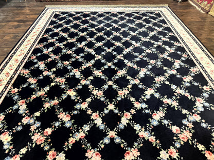 Karastan Rug 8.8 x 12, Garden of Eden #509/1270, Ebony Trellis, Vintage Discontinued Wool Pile Karastan Carpet