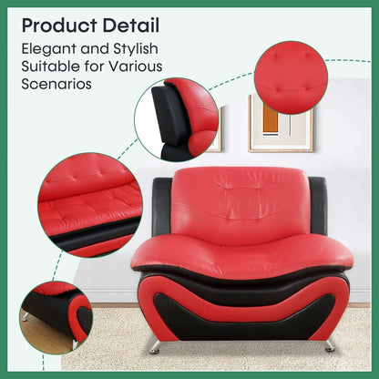 Leather Three Piece Living Room Sofa Set Black And Red