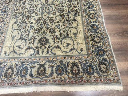 Persian Kashan Rug, Unique Colors, 225 KPSI, Light Green and Light Blue