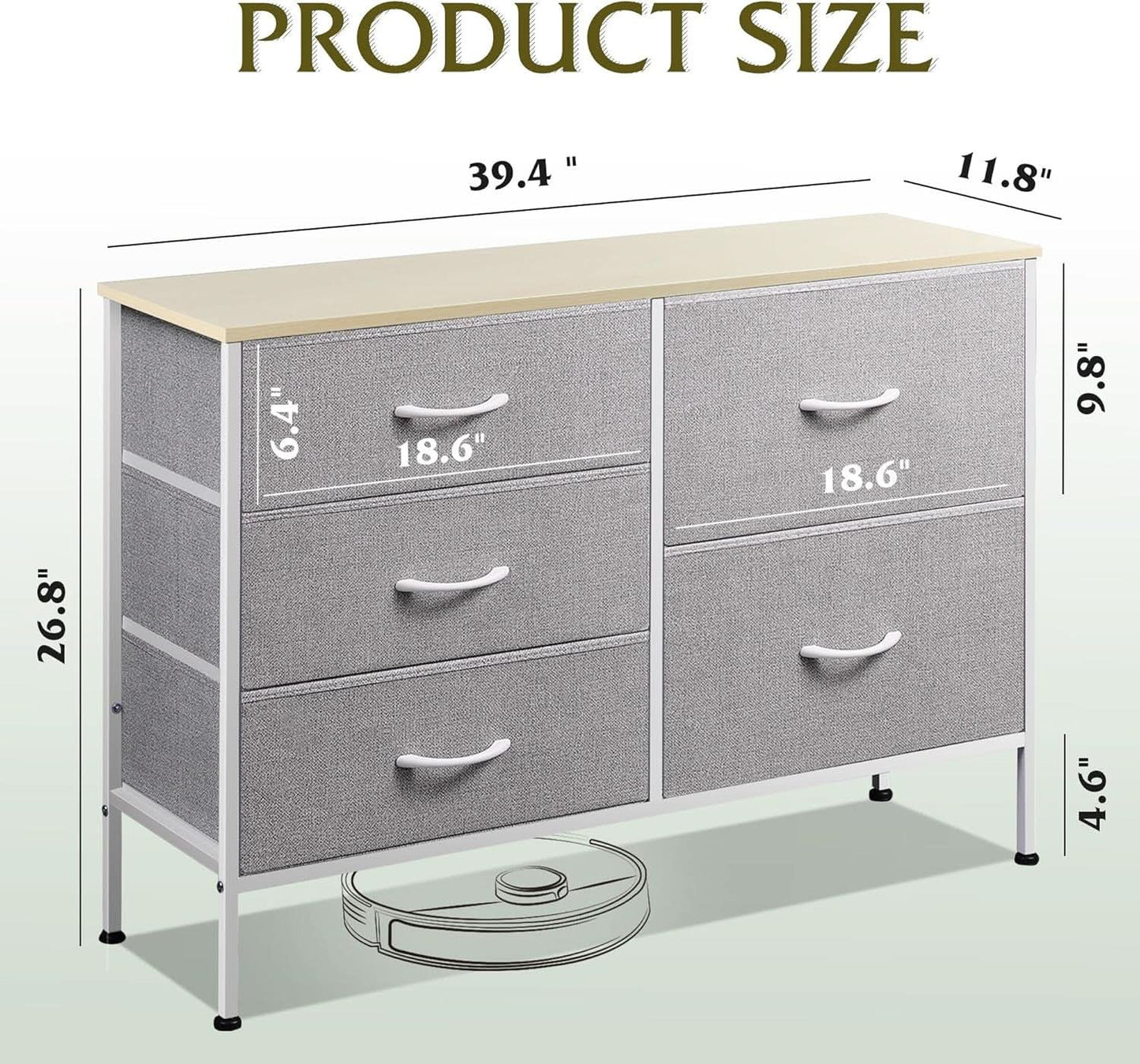 Light Grey Fabric Dresser With 5 Drawers And Drawer Organizers