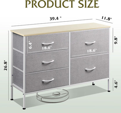 Light Grey Fabric Dresser With 5 Drawers And Drawer Organizers