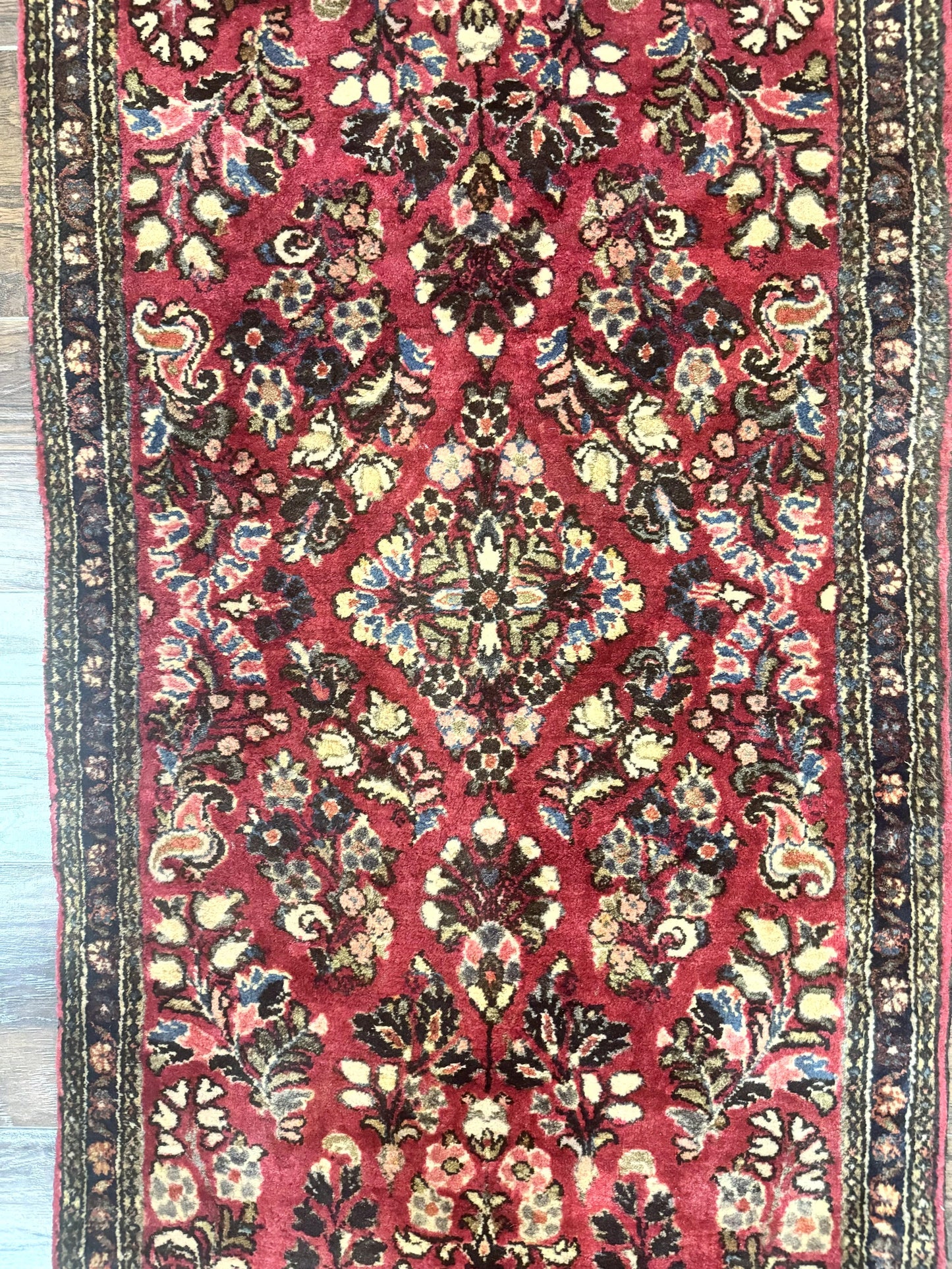 Small Persian Sarouk Rug 2x4, Floral, Red Hand Knotted Wool Traditional Oriental Carpet, Antique Persian Rug 2 x 4