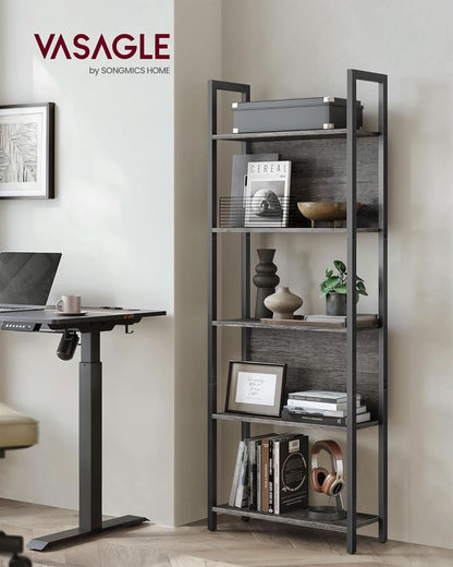 Five Tier Bookshelf With Steel Frame Charcoal Gray Black