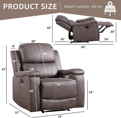 Grey Full Grain Leather Manual Recliner With Cup Holders