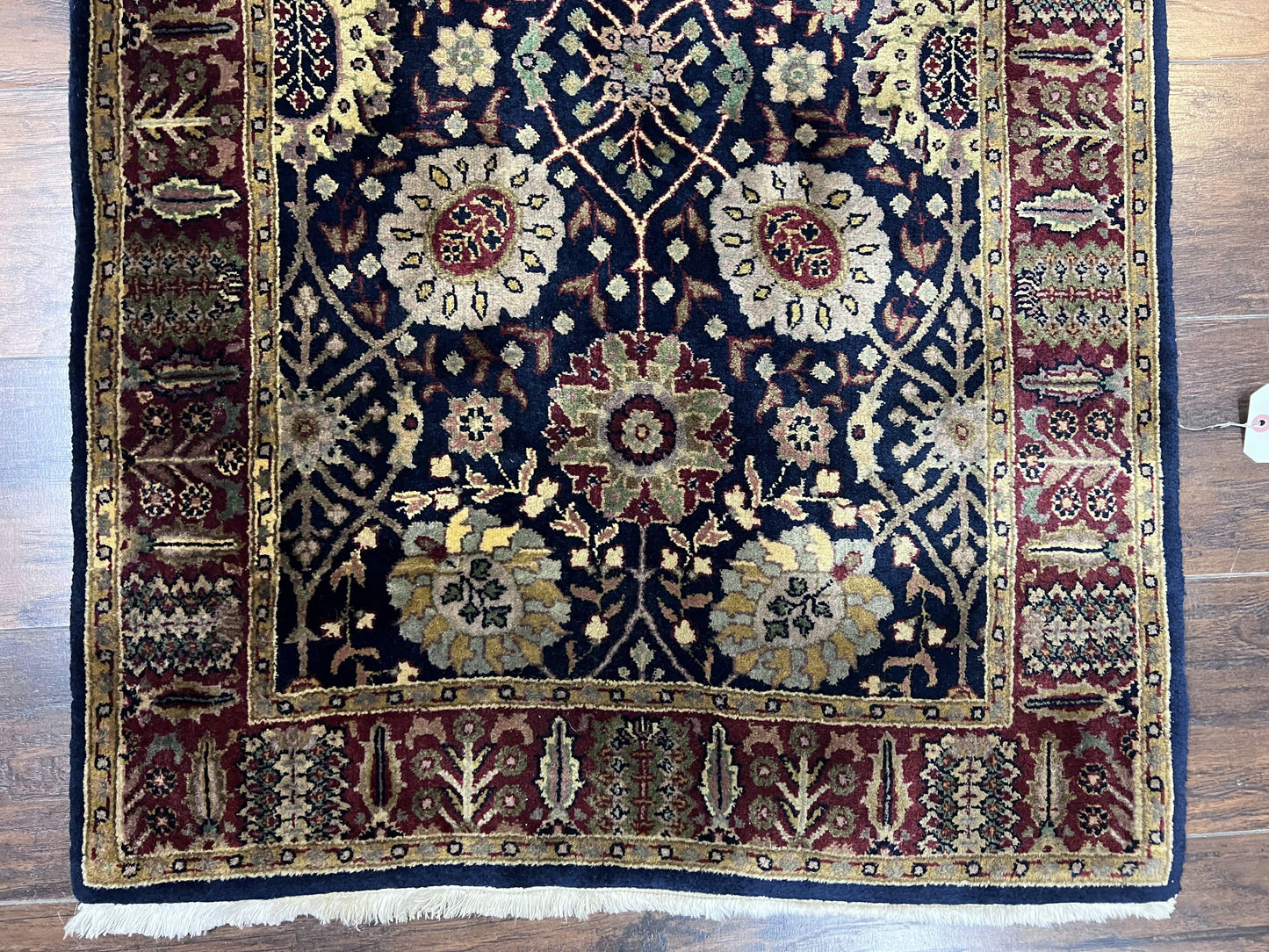 Indo Persian Runner 2.8 x 18, Long Skinny Hallway Wool Runner Rug, Hand Knotted Vintage Floral Allover Traditional Runner Dark Blue Burgundy