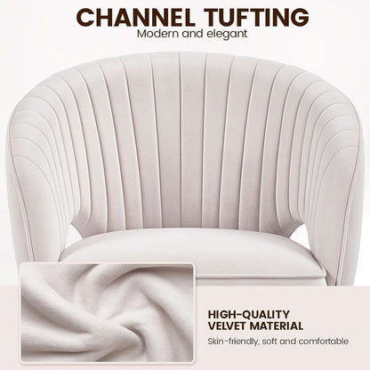 Cream Velvet Swivel Desk Chair With Wheels Tufted Back