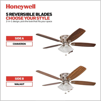 52 Inch Brushed Nickel LED Five Blade Ceiling Fan Light