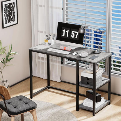 Computer Desk 40 Inch Gray With Durable Storage Shelves