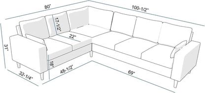 Six Seat Corner Sectional Sofa With Linen Fabric For Living Room