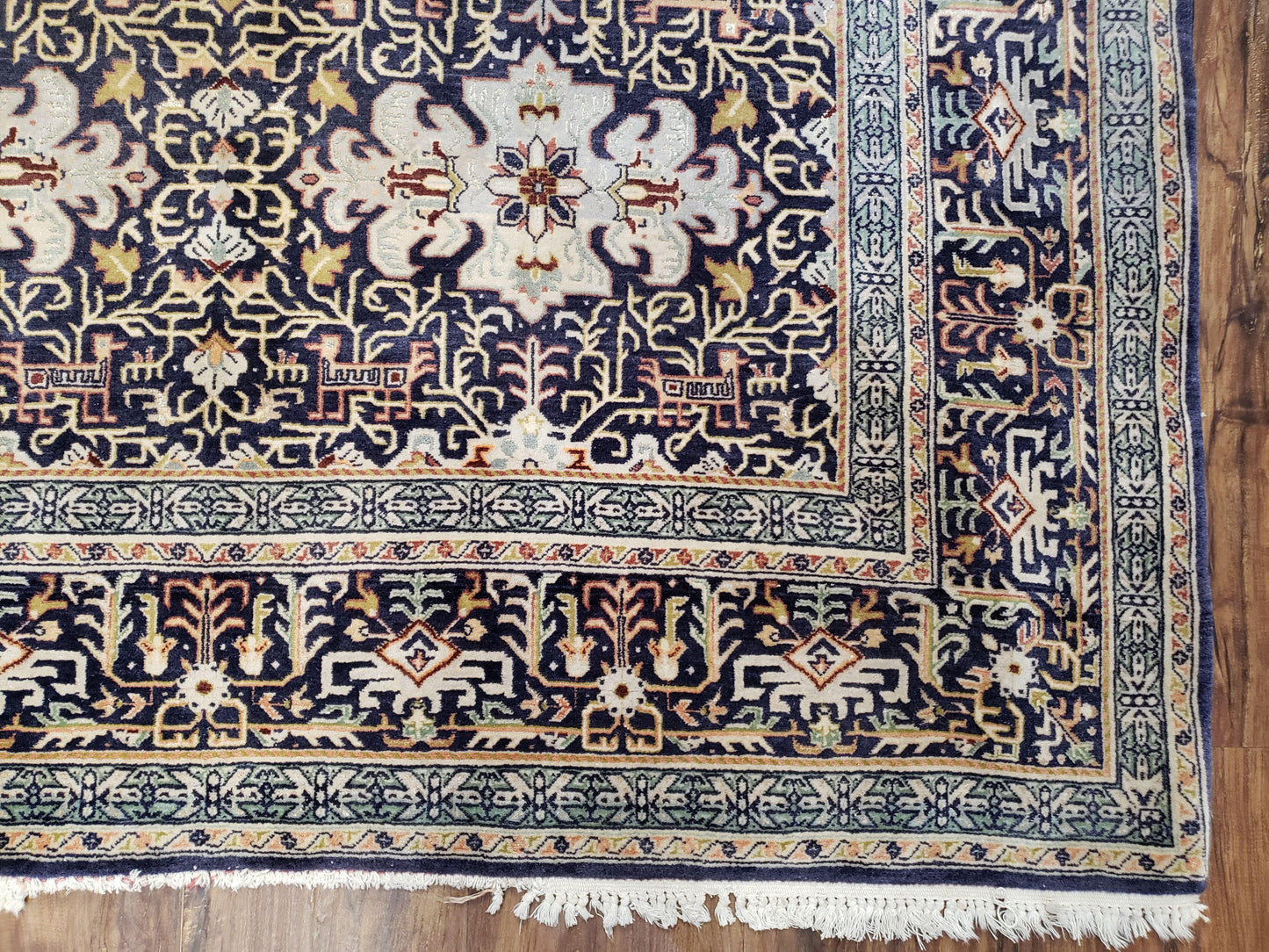 Antique Persian Kashan Rug, Midnight Blue & Ivory, Hand-Knotted, Wool, 4' 8" x 7' 4", Pair B