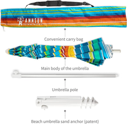 6.5Ft Durable Beach Umbrella With Sand Anchor UV Protected