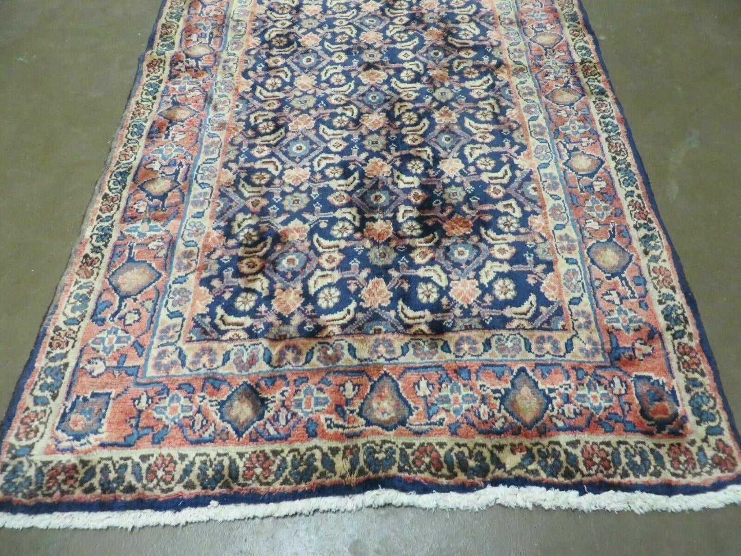 3'7" X 10' Antique Handmade India Floral Oriental Wool Runner Rug Organic Blue