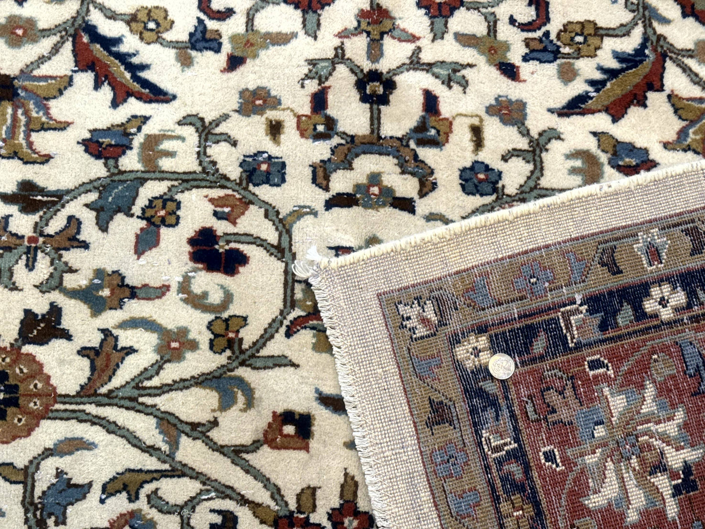 Indo Persian Rug 9x12, Ivory and Red, Traditional Wool Oriental Carpet