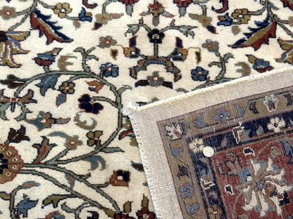 Indo Persian Rug 9x12, Ivory and Red, Traditional Wool Oriental Carpet