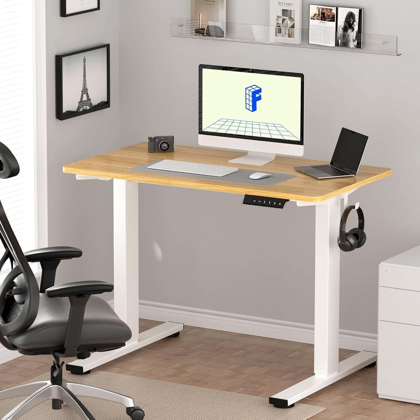 48 X 24 Standing Desk Height Adjustable White Frame Maple