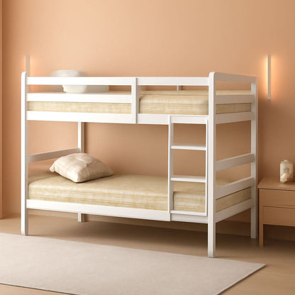 White Twin Over Twin Bunk Bed With Integrated Ladder