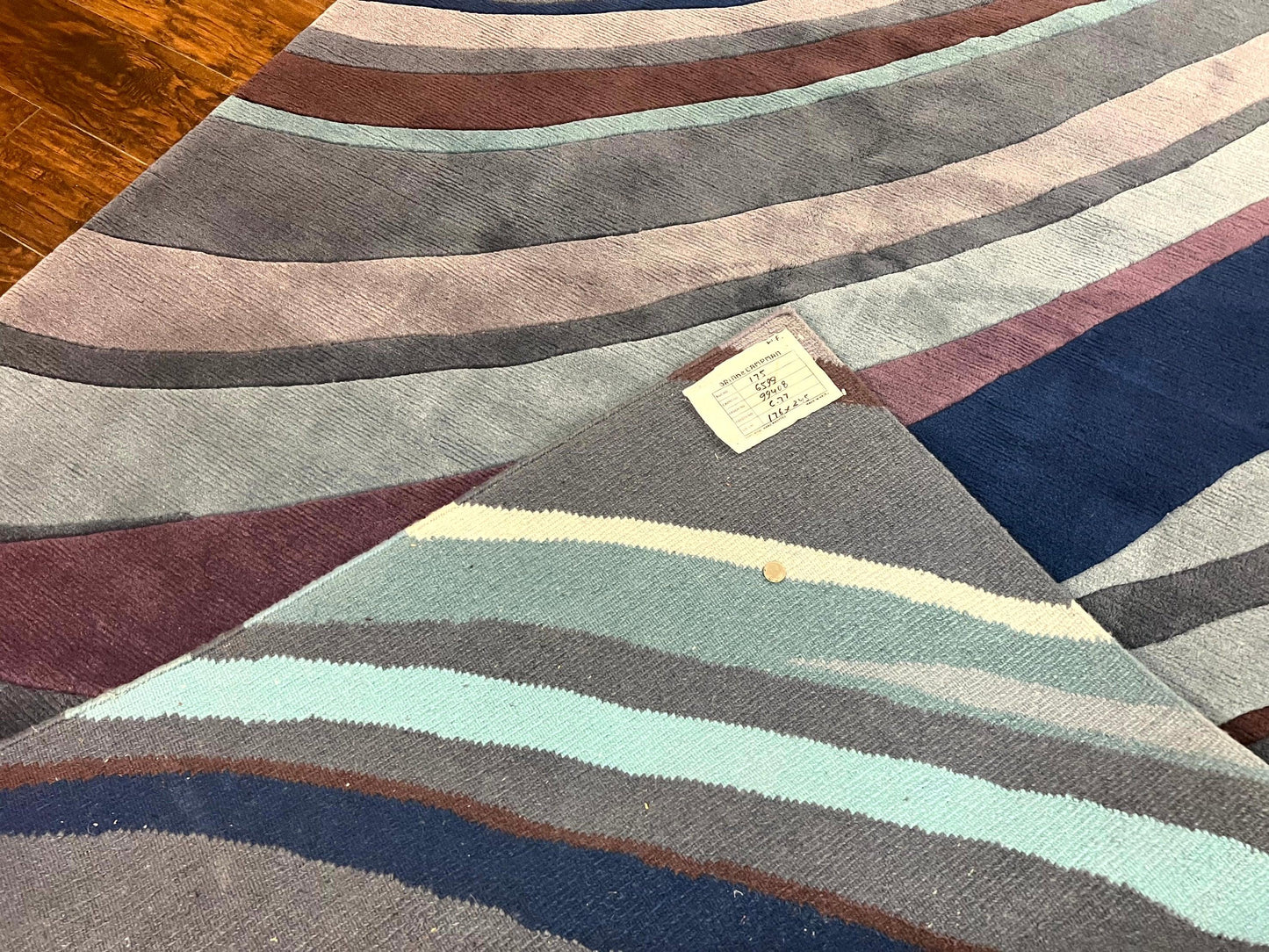 Modern Nepali Handmade Wool Rug 6x8, Blues Gray Mauve, Abstract, Nepali Tibetan Rug