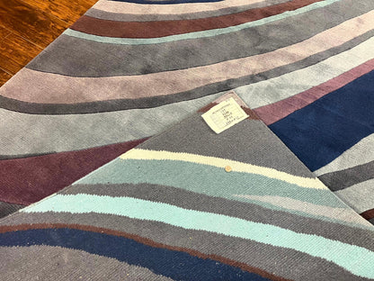 Modern Nepali Handmade Wool Rug 6x8, Blues Gray Mauve, Abstract, Nepali Tibetan Rug