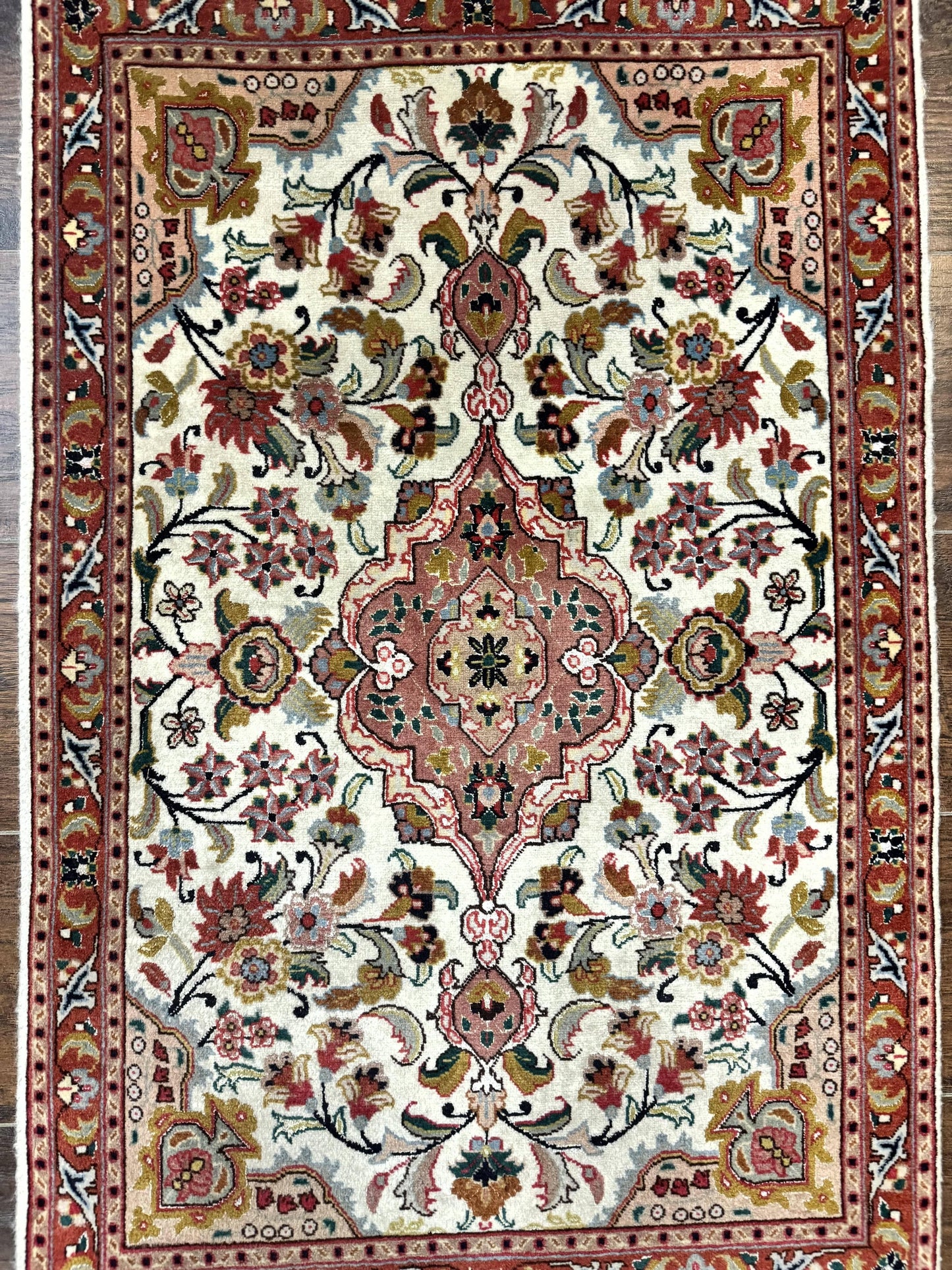 Small Persian Tabriz Rug 2x3, Floral Medallion, Wool and Silk, 340 KPSI