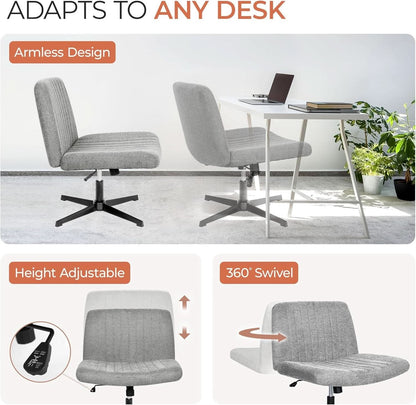 Cross Legged Office Chair Grey Wide Seat Adjustable Height