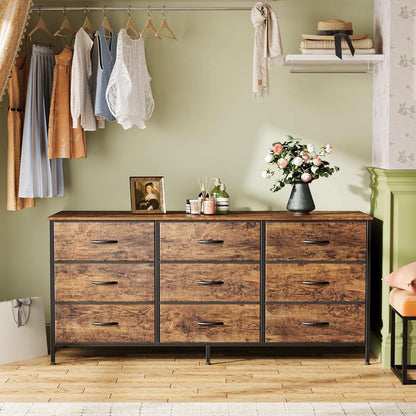 Rustic Brown 9 Drawer Dresser And TV Stand 47 Inch Wide