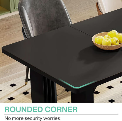 Black 71 Inch Dining Table For Six With Wood Pedestal