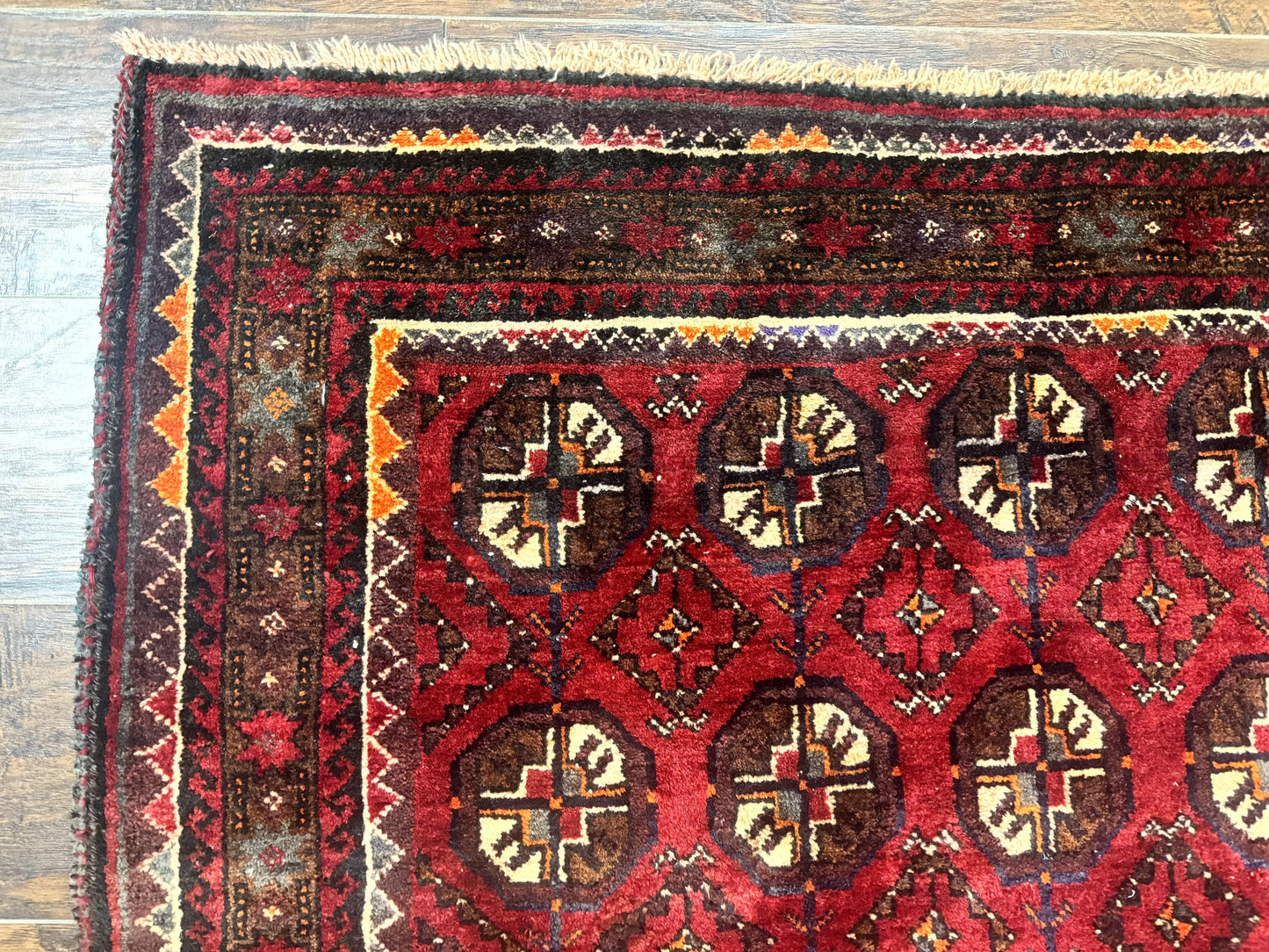 Persian Turkoman Tribal Rug 4x8, Handmade Vintage Wool Carpet, Red, Bohemian Rug