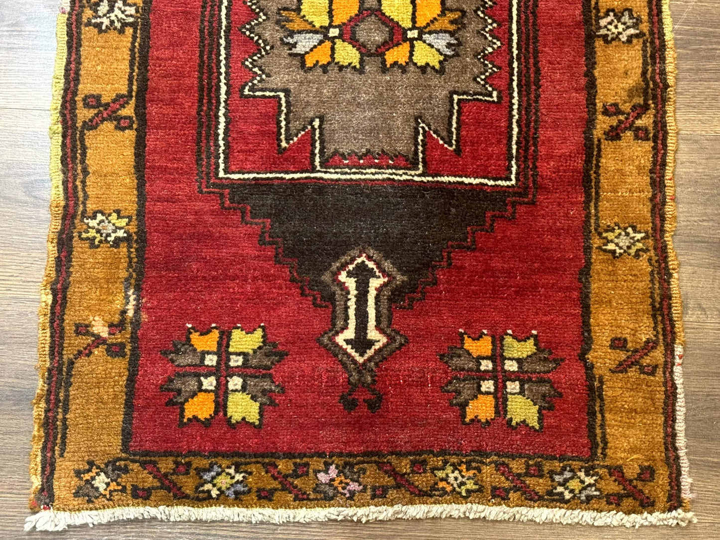 Turkish Yastik Rug 2x3, Geometric Medallion, Small Turkish Wool Rug, Red