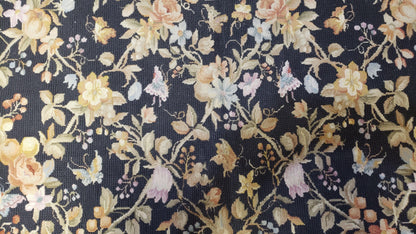 6x9 Vintage Needlepoint Rug Petitepoint Carpet Butterflies Floral Design Dark Brown & Tan 6 x 9 Handmade Flatweave Area Rug