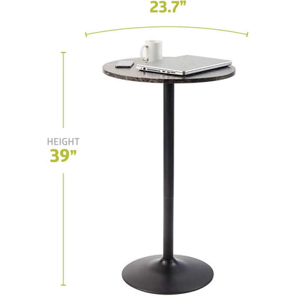 Round Bar Table With Faux Marble Top And Metal Base