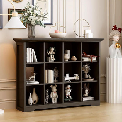 Cube Storage Bookcase With Base Black 12 Cube Lattice Open Shelves