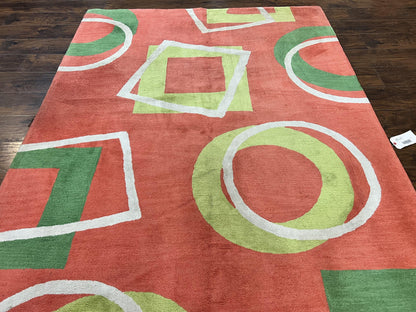Abstract Rug 6x9, Modern Contemporary Rug, Red-Orange Green