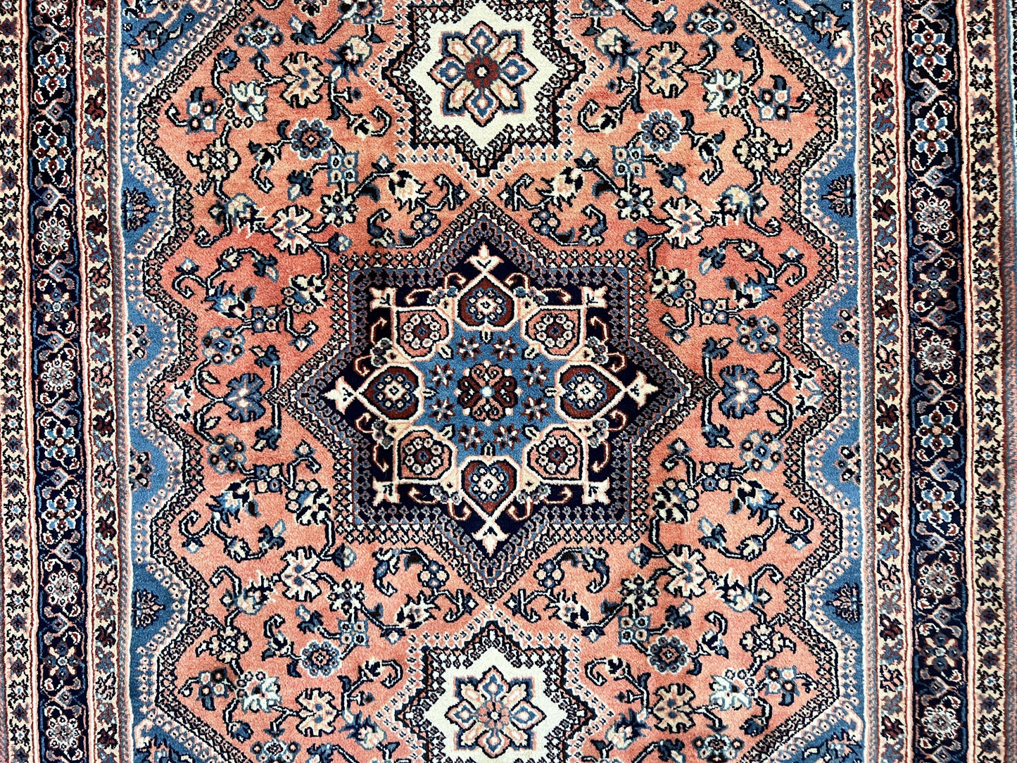 Persian Shiraz Rug 3x5, Geometric Tribal Rug, Wool Hand Knotted Vintage Carpet, Light Red & Blue, Signed by Masterweaver