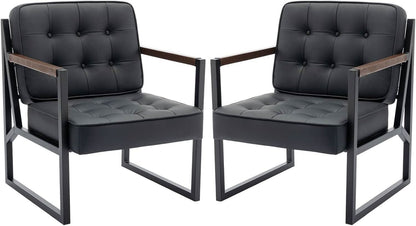 Mid Century Classic Black Leather Upholstered Accent Chair