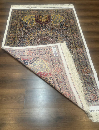 Turkish Silk Rug 4x6, Dome Design, Memluk Carpet, Bamboo Silk, New
