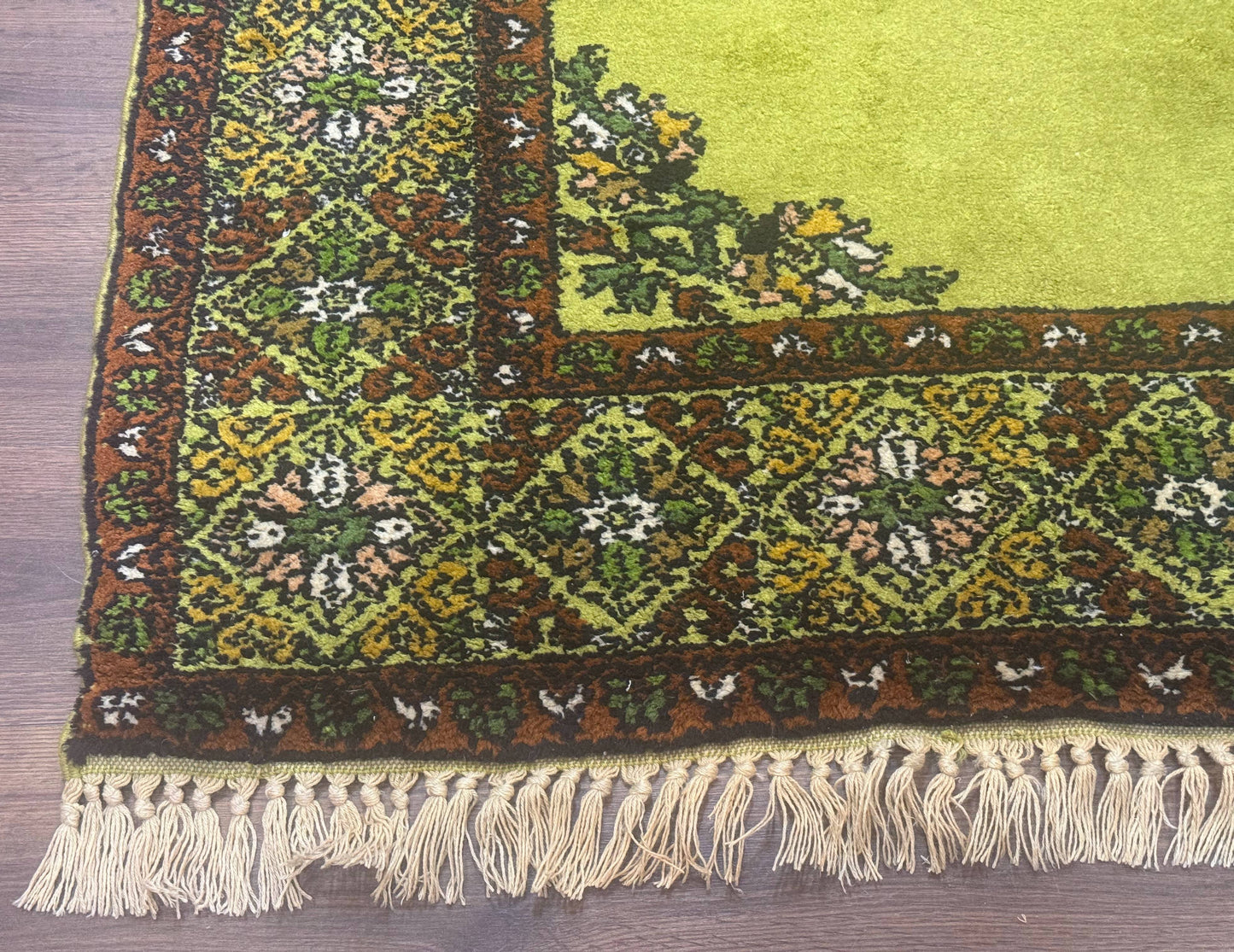 Moroccan Rug 6x8, Semi Open Field, Vintage, Lime Green, Wool Carpet