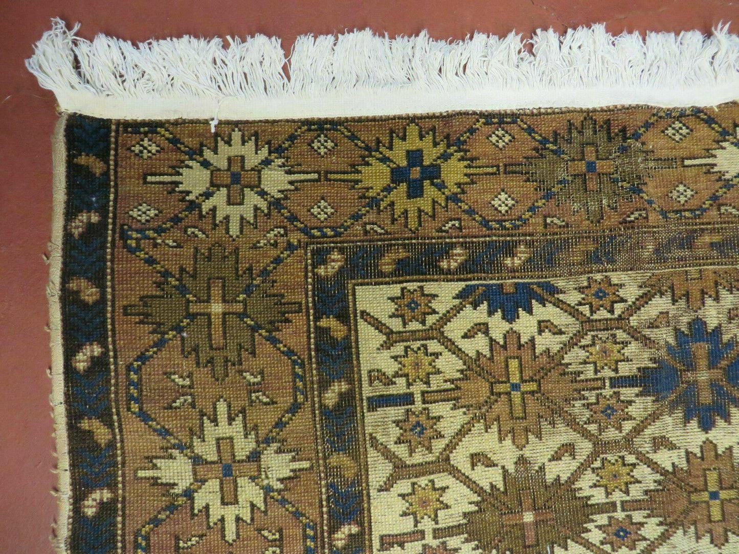 4' X 5' Antique Handmade Caucasian Kazak Shirvan Wool Rug Snow Flakes