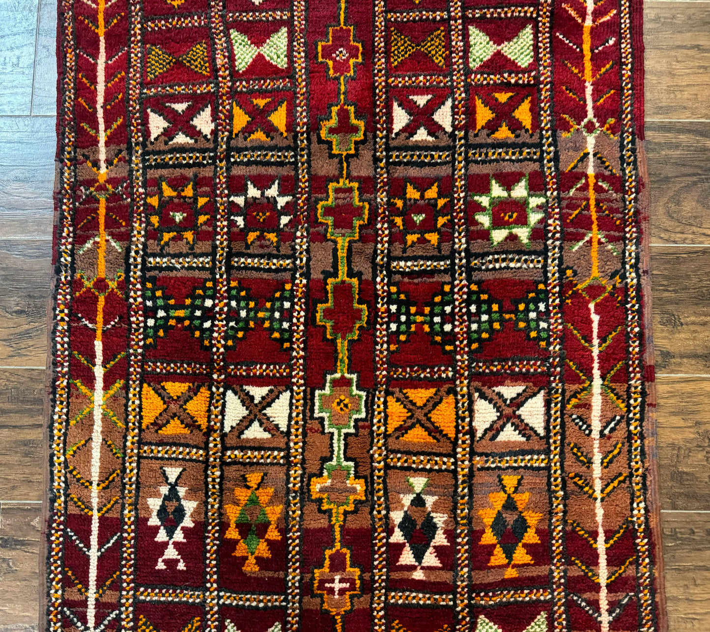 Moroccan Berber Tribal Rug 3x5, Geometric Area Rug, Red Orange Brown