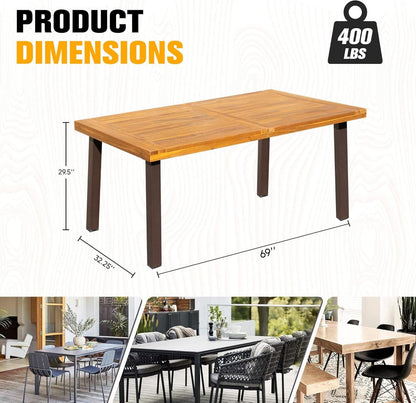 Dining Table For 6 Acacia Wood Indoor Outdoor Iron Legs