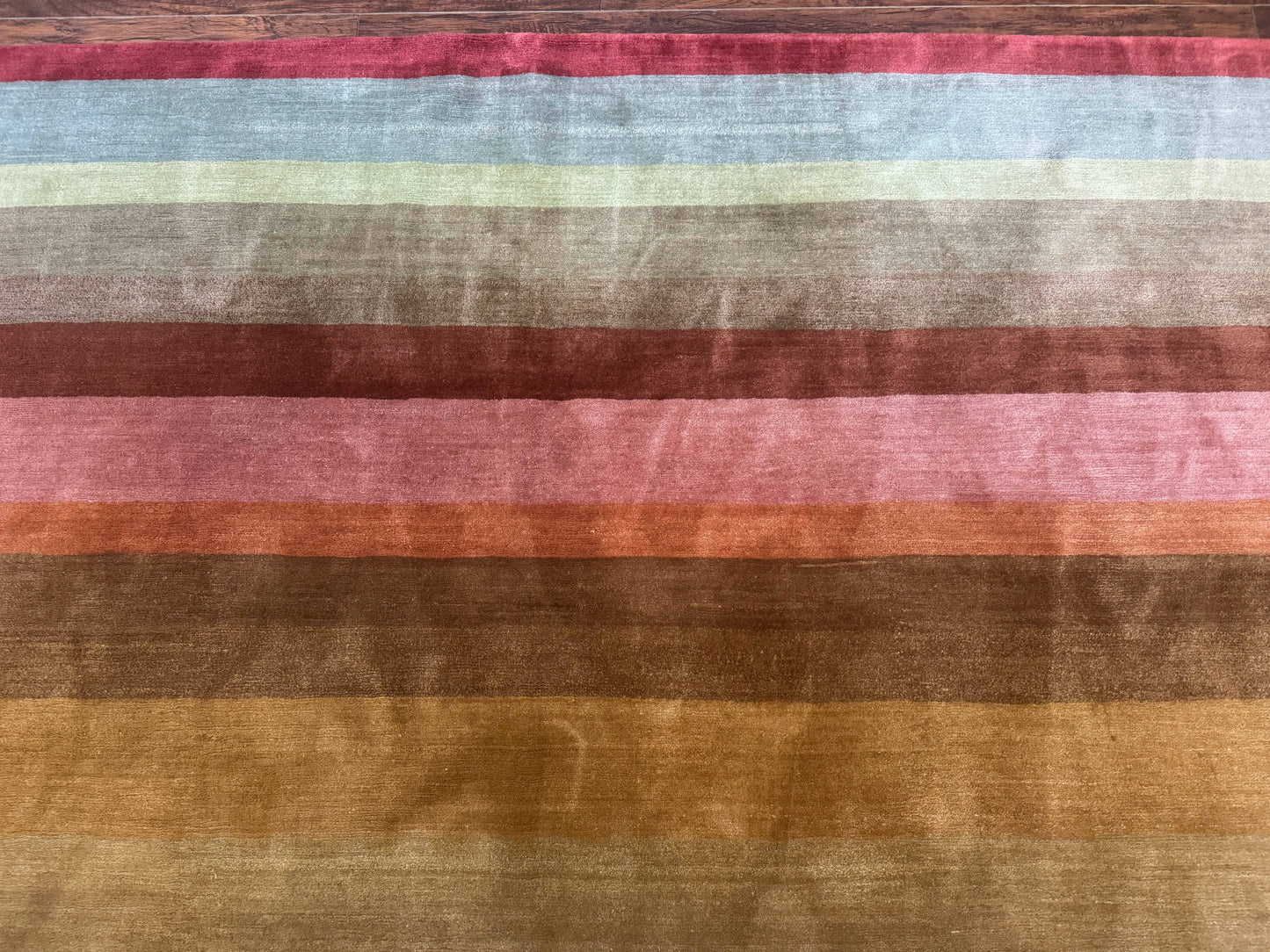 Modern Persian Gabbeh Rug 8x10, Multicolor Stripes, Soft Thick Wool Pile