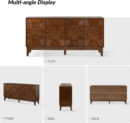 Walnut Mid Century Sideboard Buffet With Solid Wood Legs