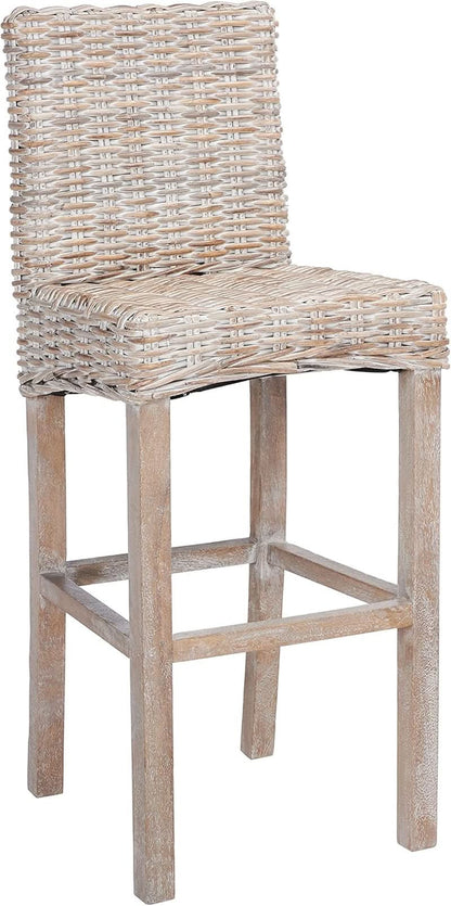 Grey Wash Rattan 30 Inch Bar Stool With Parsons Legs
