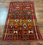 Moroccan Berber Tribal Rug 3x5, Geometric Area Rug, Red Orange Brown