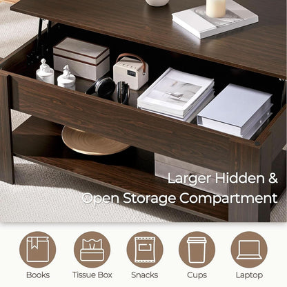 Espresso Lift Top Coffee Table With Hidden Compartment