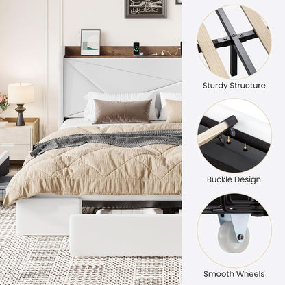 White Velvet Upholstered Bed Frame With USB Type C Ports
