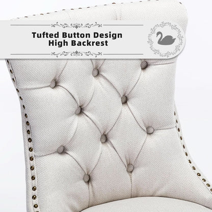 Beige Linen Dining Chairs Set Of 4 With Nailhead Trim