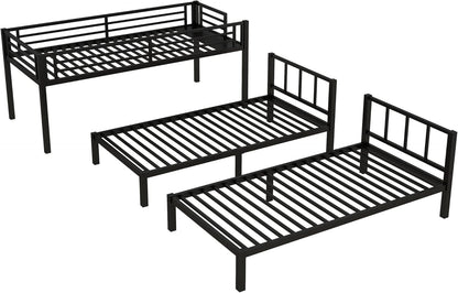 Triple Bunk Bed For Kids Metal Twin Over Twin Black