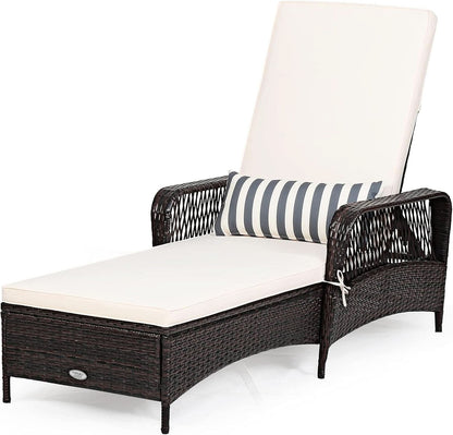 Adjustable Rattan Chaise Lounge Chair for Outdoor Relaxation