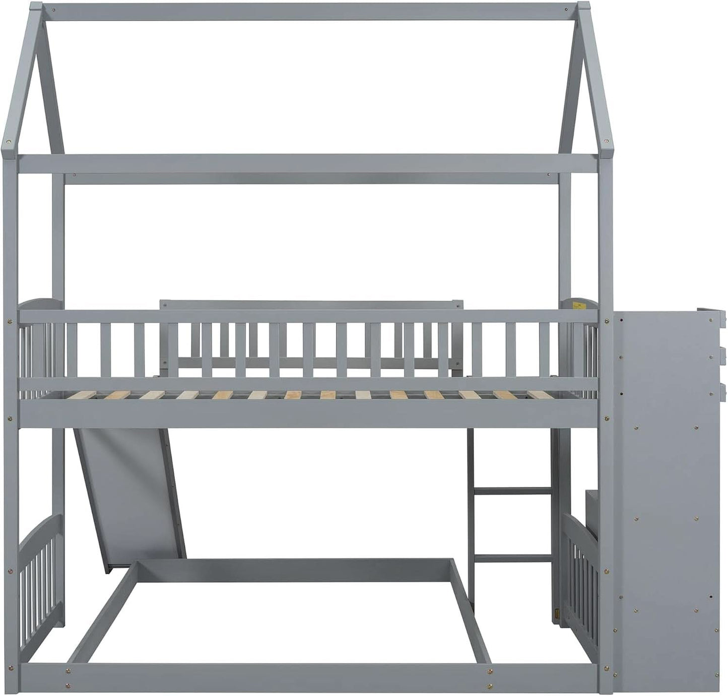 Gray Twin Loft Bunk Bed With Slide And Stairs Storage